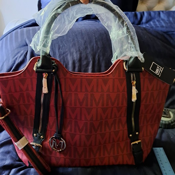 Mkf Collection Handbags - NEW Large 14 inch deep - Brick Red MJK with Top and shoulder straps Vegan